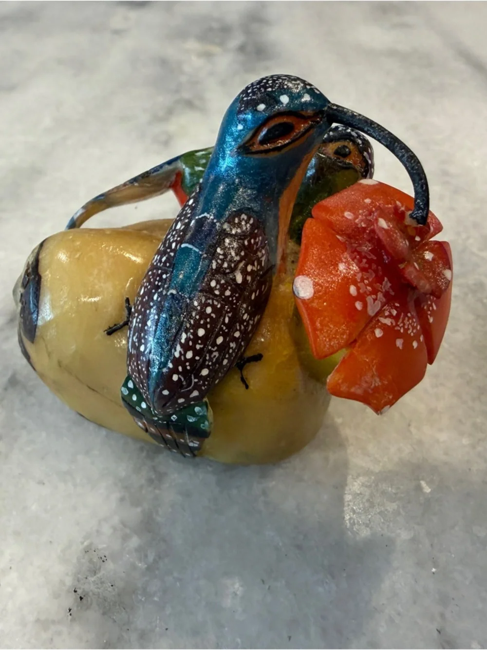 Handmade Hand Carved Hummingbirds & Flower Tagua Nut Carving‎ 2”